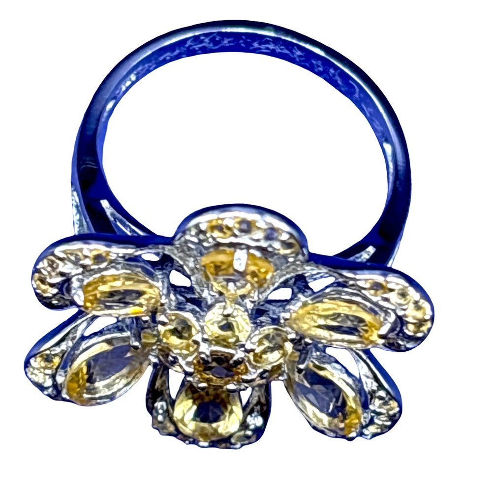 Dazzling Pear Shaped Yellow Citrine & cubic zirconia   Sterling Silver 925 Sz 7 - Picture 5 of 5